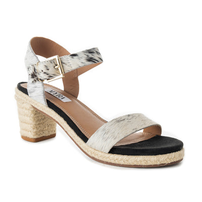 White Hairon Block Heels with Buckle Strap