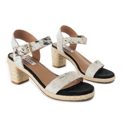 White Hairon Block Heels with Buckle Strap