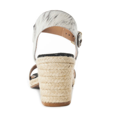White Hairon Block Heels with Buckle Strap