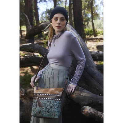 Turquoise Floral Hair-On Cowhide Handbag