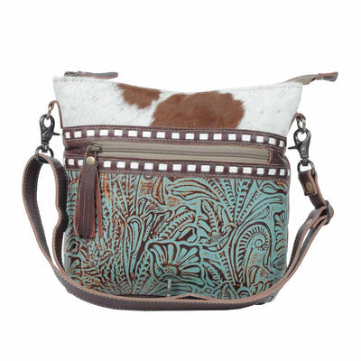 Turquoise Floral Hair-On Cowhide Handbag