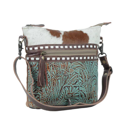 Turquoise Floral Hair-On Cowhide Handbag