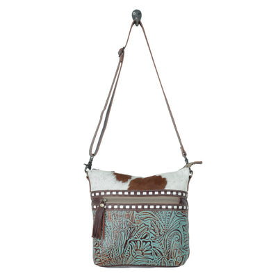 Turquoise Floral Hair-On Cowhide Handbag