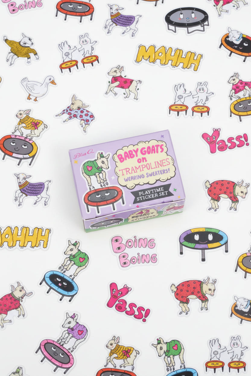Baby Goats On Trampolines Wearing Sweaters Playtime Sticker Set