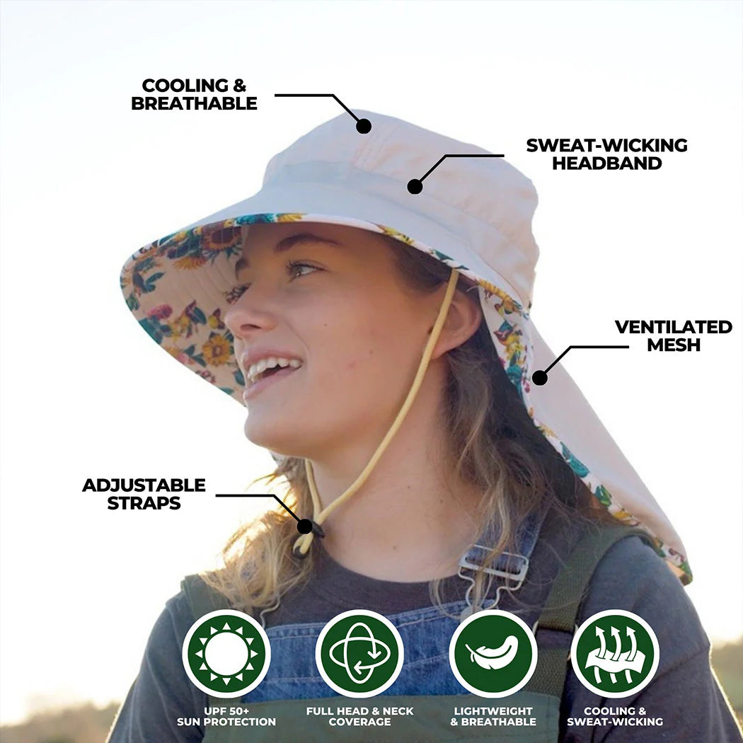 Back Flap Sun Hat - Garden Flower