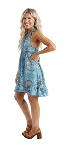 Short Silky Print Halter Dress