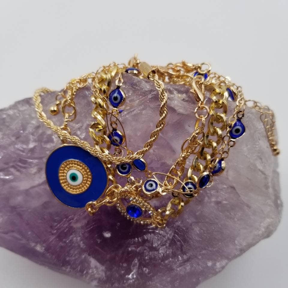Gold Evil Eye Bracelet Set Of 5