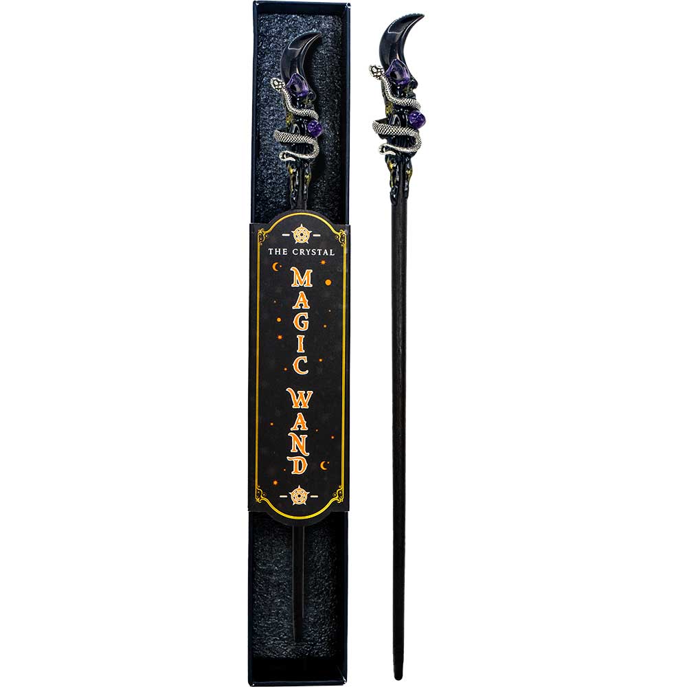 Black Obsidian Moon & Snake Magic Wand w/ Gift Box