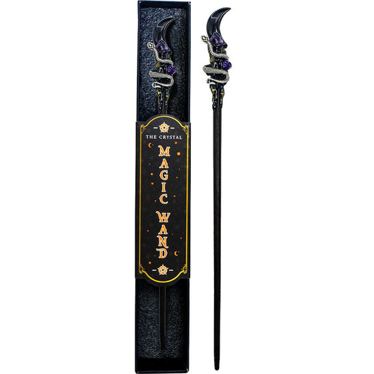 Black Obsidian Moon & Snake Magic Wand w/ Gift Box