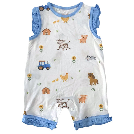 Farm Print Ruffle Bamboo Romper
