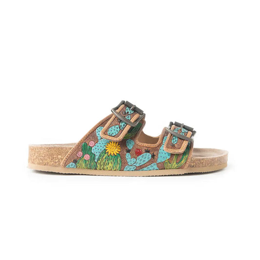 Falling Feather Sandals in Green and Brown