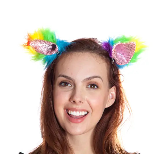 Rainbow Sequin Cat Ears Clips