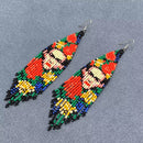 Face Pattern Seed-Bead Fringe Earrings