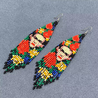 Face Pattern Seed-Bead Fringe Earrings
