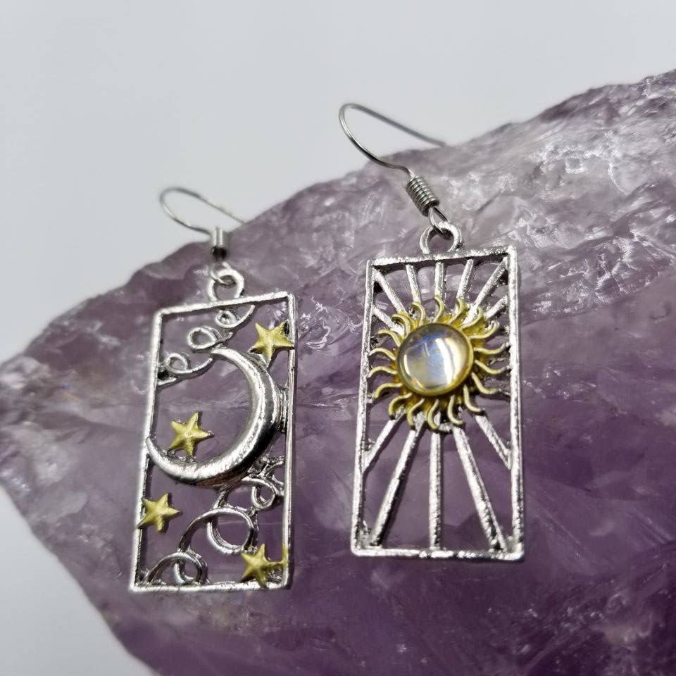 Tarot Card Moon and Sun Earrings