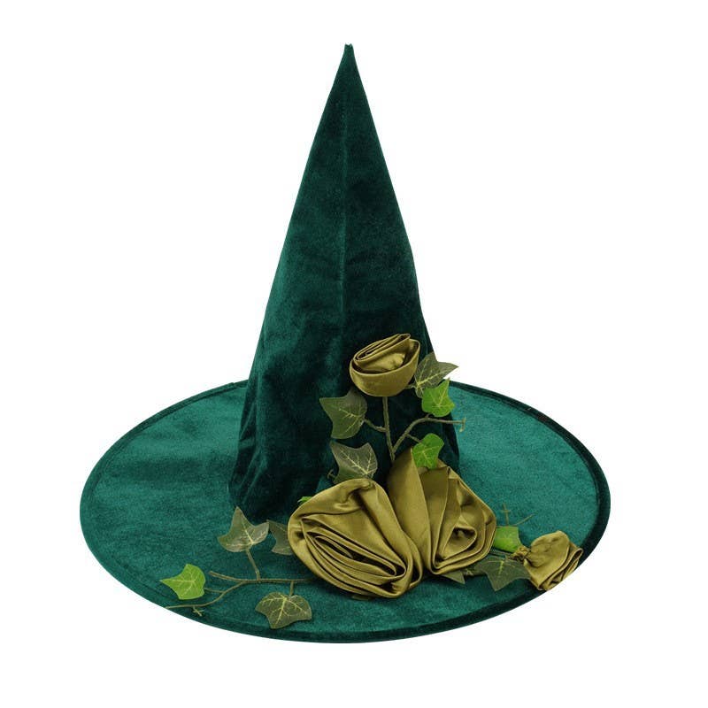 Flower Halloween Hat Green Witch Hat