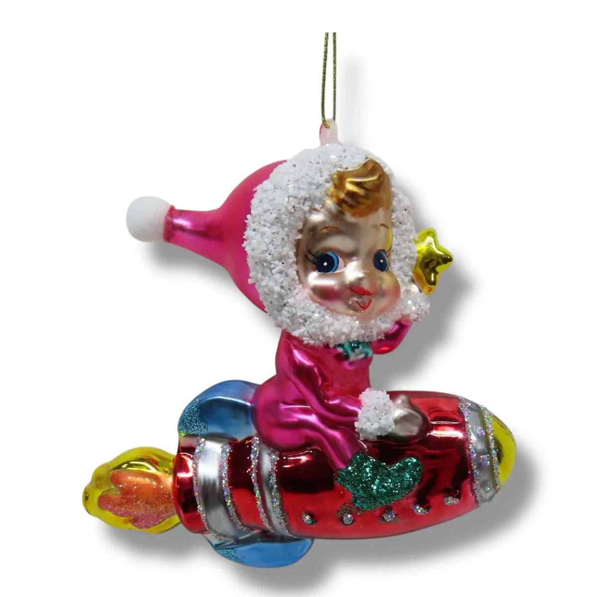 Retro Child On Rocket Ornament
