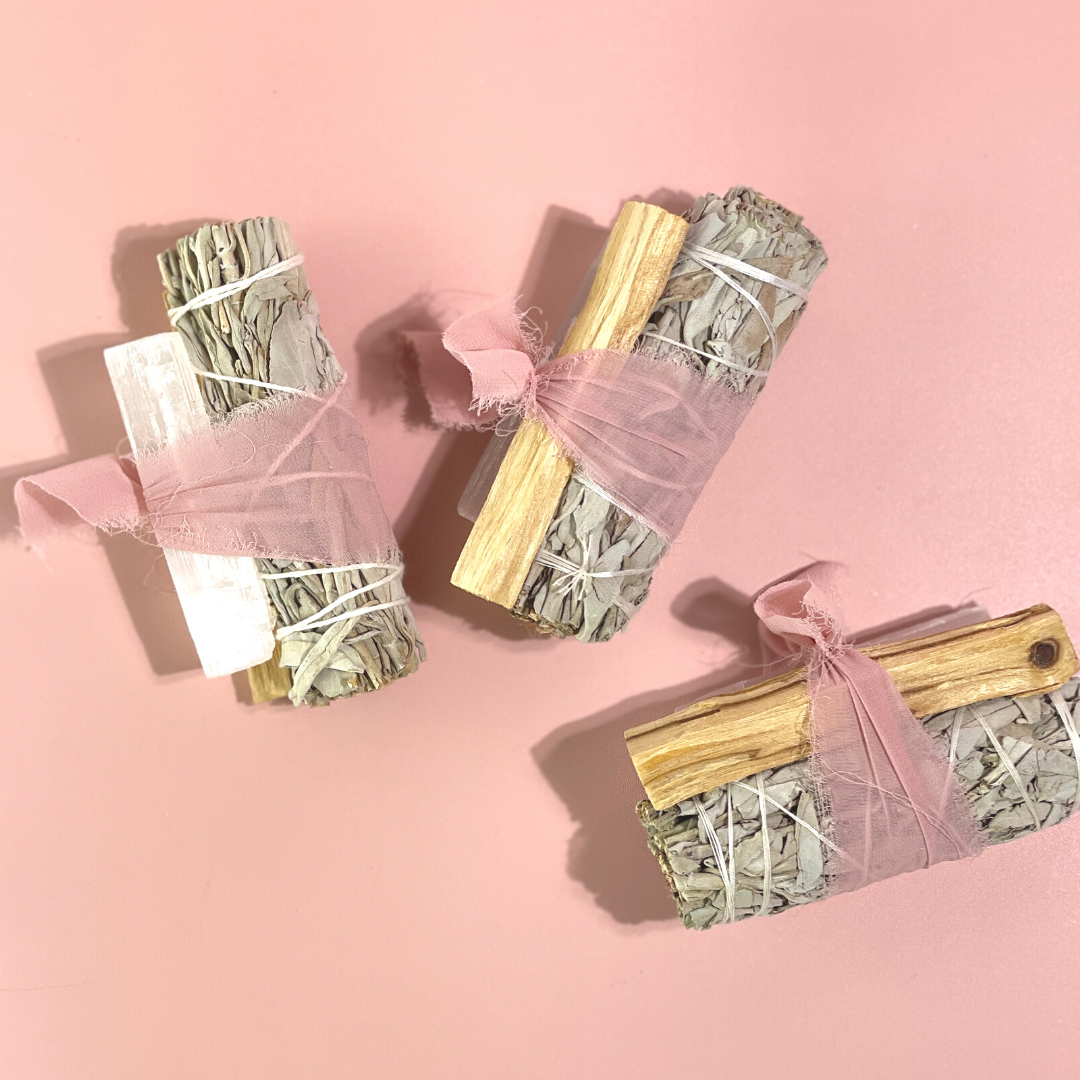 White Sage Protection Bundle with Selenite and Palo Santo Pink Chiffon