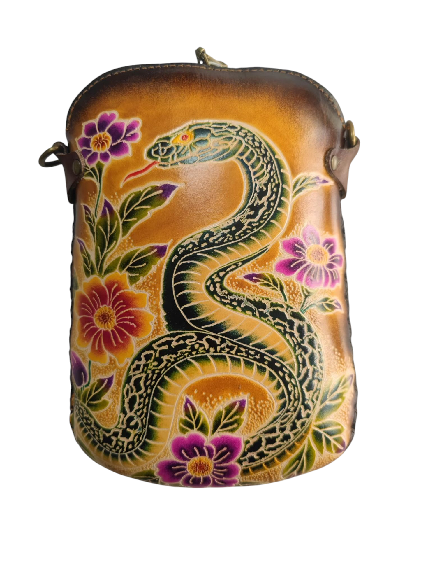 Leather snake pouch crossbody purse handbag