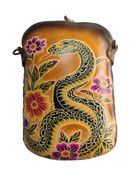 Leather snake pouch crossbody purse handbag