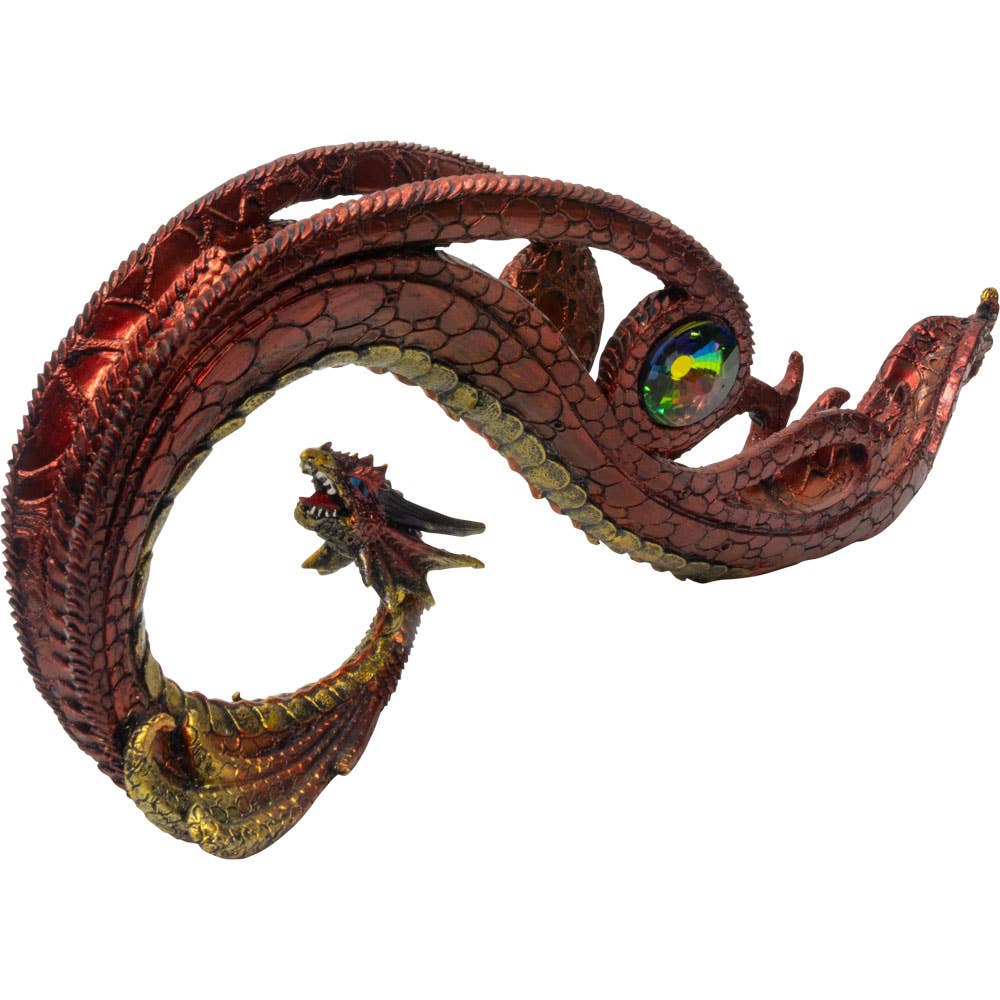 Red Dragon Curved w/ Gem Polyresin Incense Holder