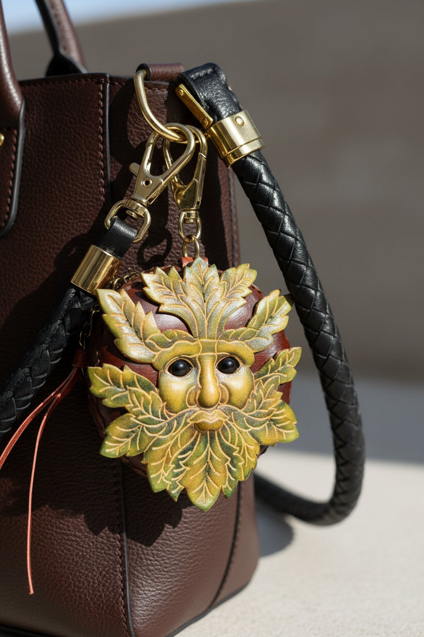 Green Man Wristlet Handmade leather coin purse wallet