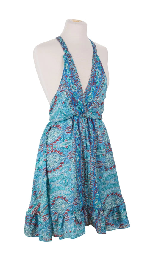 Short Silky Print Halter Dress