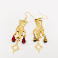 Gothic Golden Hand Rhinestone Earrings