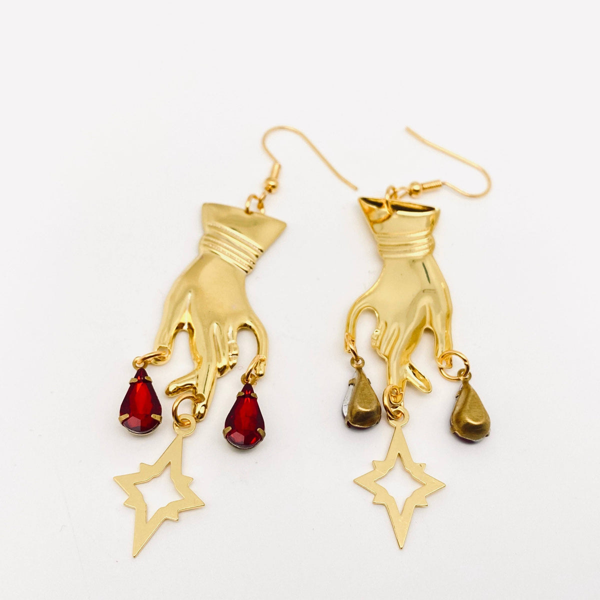 Gothic Golden Hand Rhinestone Earrings
