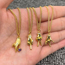 Creative Rhinestone Gesture Charm 18K Gold-plated Necklace