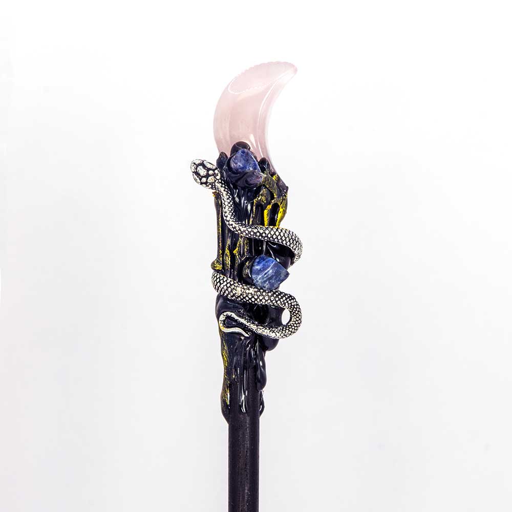 Rose Quartz Moon & Snake Magic Wand w/ Gift Box