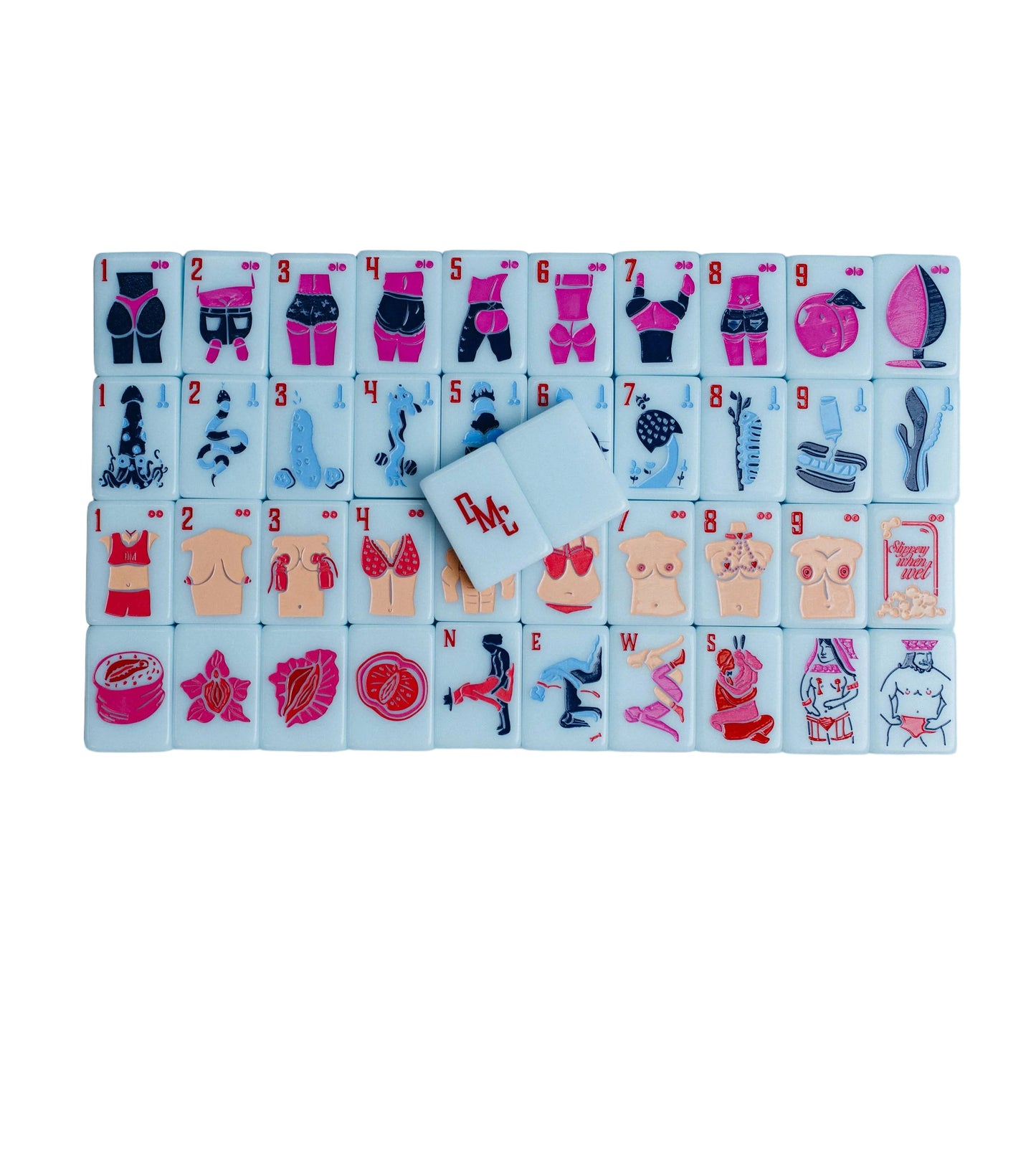 Dirty Mahjong Set Blue Tiles