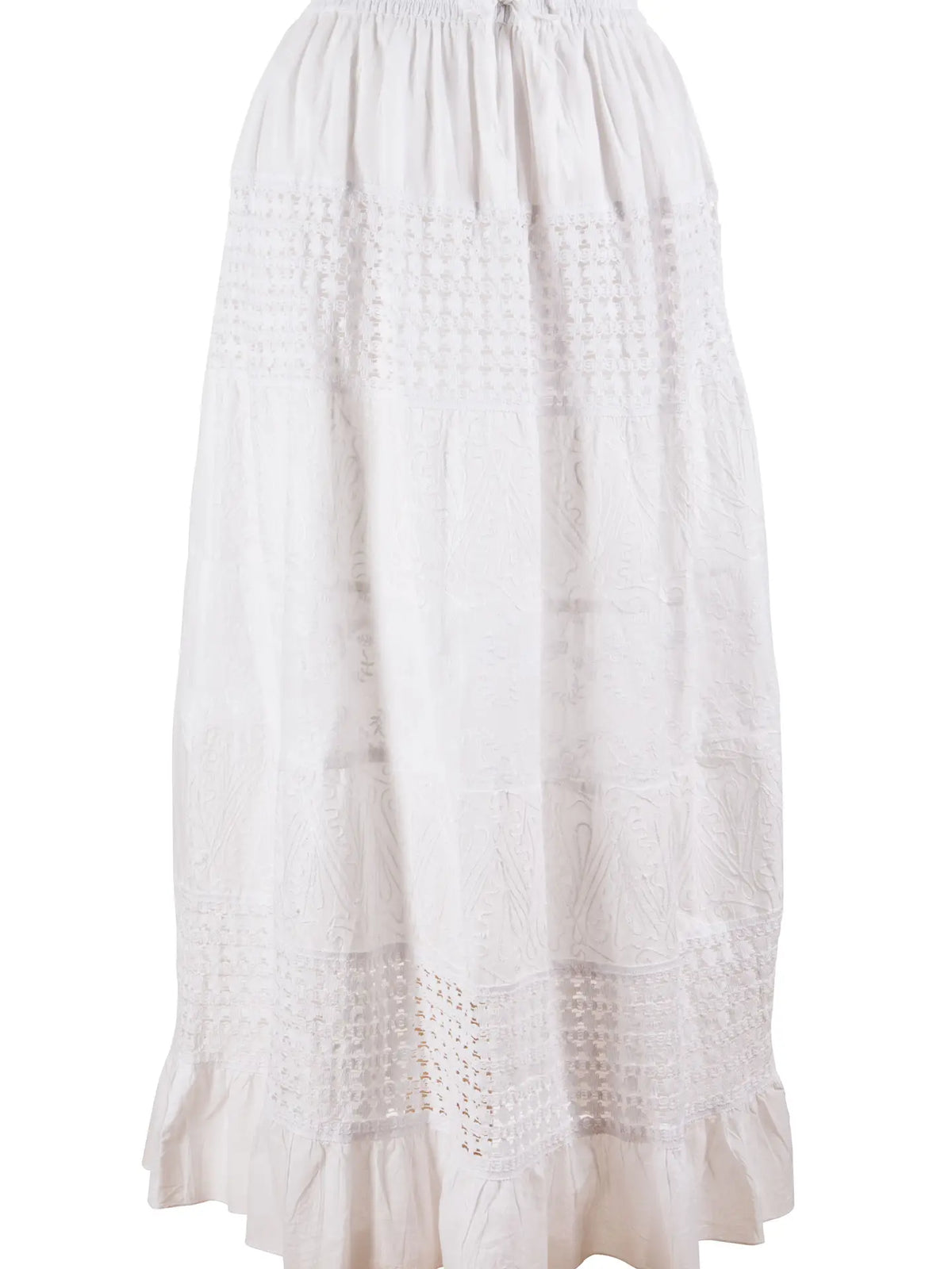Long White Embroidered Skirt