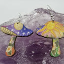 Stars And Moon Wood Mushroom Earrings