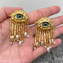 Turkey Evil Eye Pearl &amp; CZ Tassel Earrings