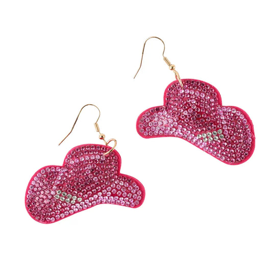 Pink Rhinestone Cowgirl Hat Earrings