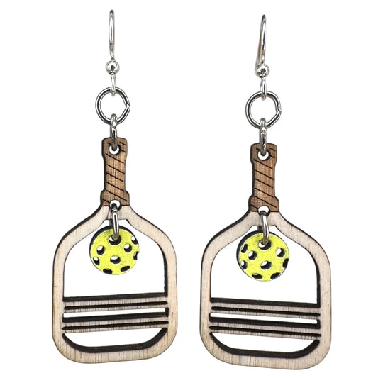 Pickle Ball Wooden Earrings