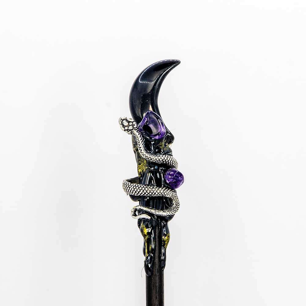 Black Obsidian Moon & Snake Magic Wand w/ Gift Box