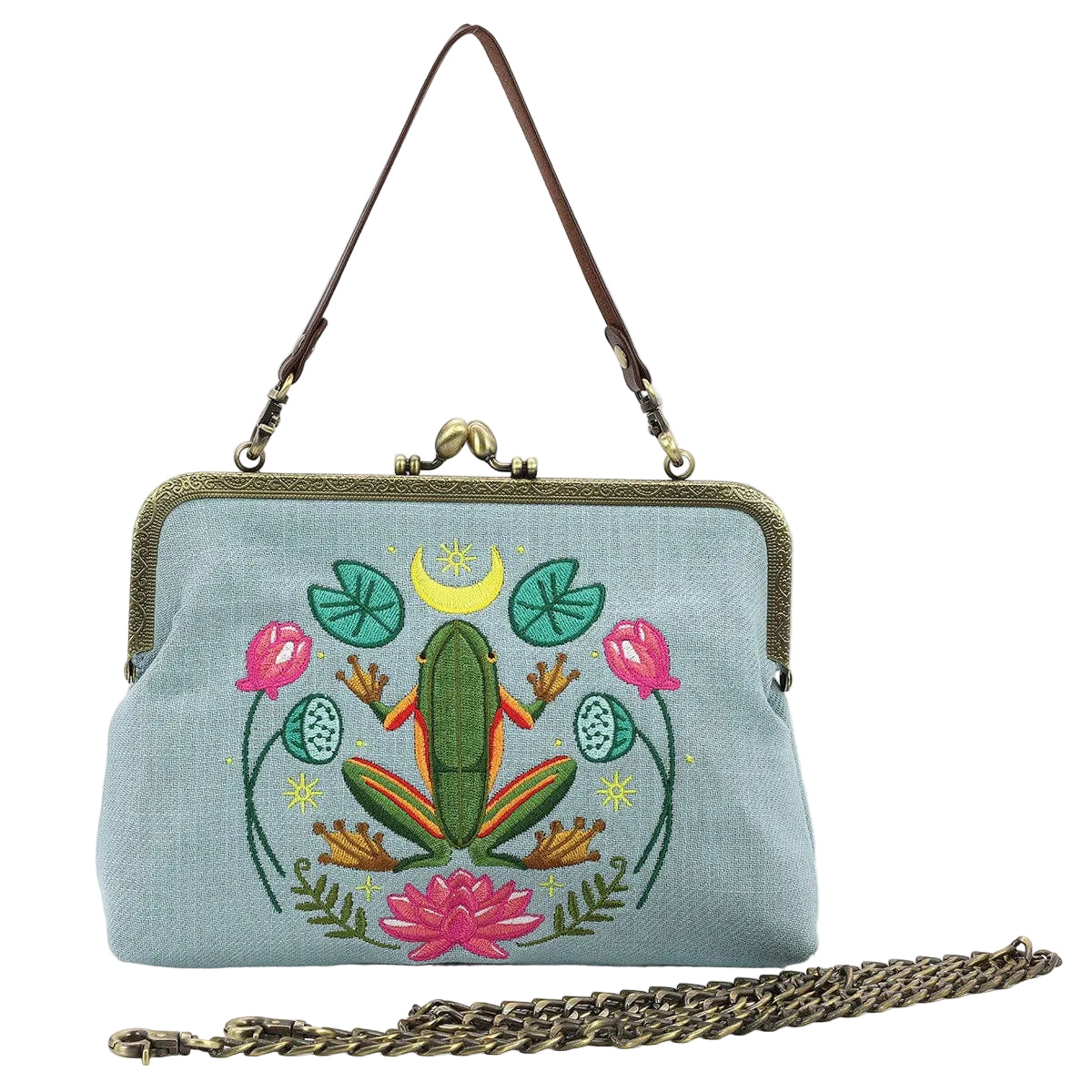 Frog in the Lily Pond Kiss Lock Bag