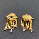 Turkey Evil Eye Pearl &amp; CZ Tassel Earrings
