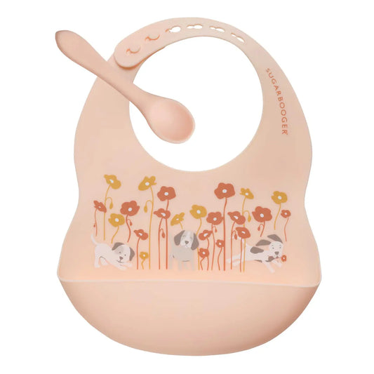 Puppies & Poppies Silicone Bib & Spoon Set