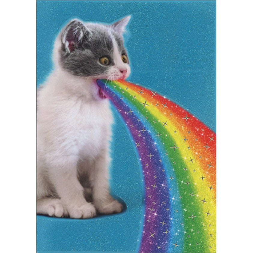 Cat Spits Up Rainbow Funny / Humorous Birthday Card