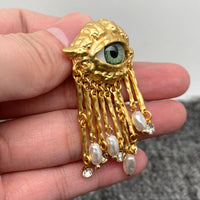 Turkey Evil Eye Pearl &amp; CZ Tassel Earrings