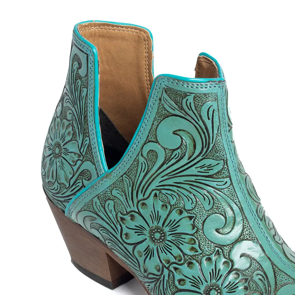High Mesa Hand-Tooled Booties in Turquoise