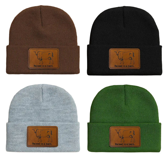 Raised in a Barn Cow Kids Beanie