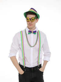 Mardi Gras Accessory Set — Hat, Suspenders, Bow Tie and Bead