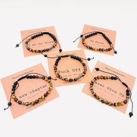 Morse Code Tiger Eye & Matte Beaded Stretch Bracelet