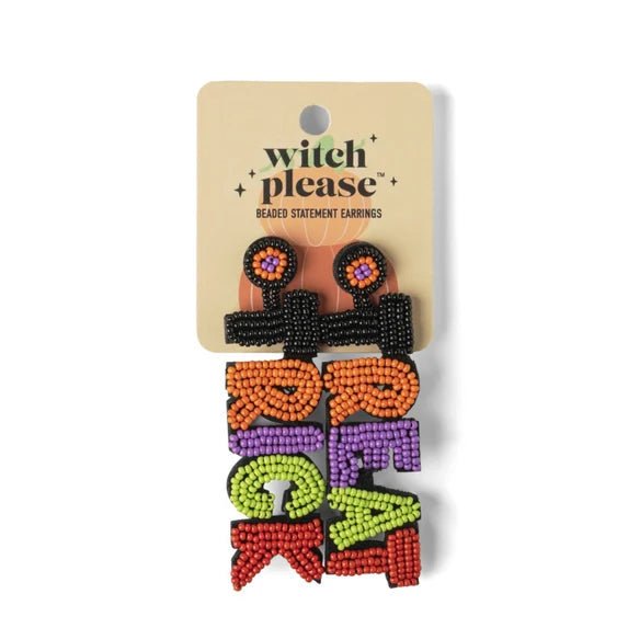 Halloween Witch Please Beaded Statement Earrings
