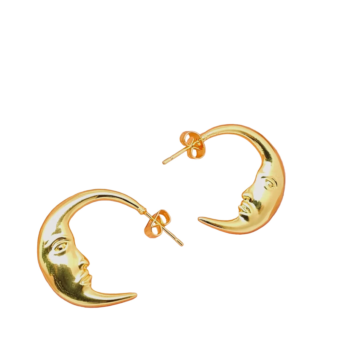 Mysterious Moon Face Gold-Plated Hoop Earrings