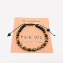Morse Code Tiger Eye & Matte Beaded Stretch Bracelet